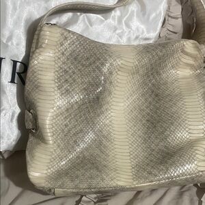 Furla Cream and Gray Snake Print Shoulder Bag
